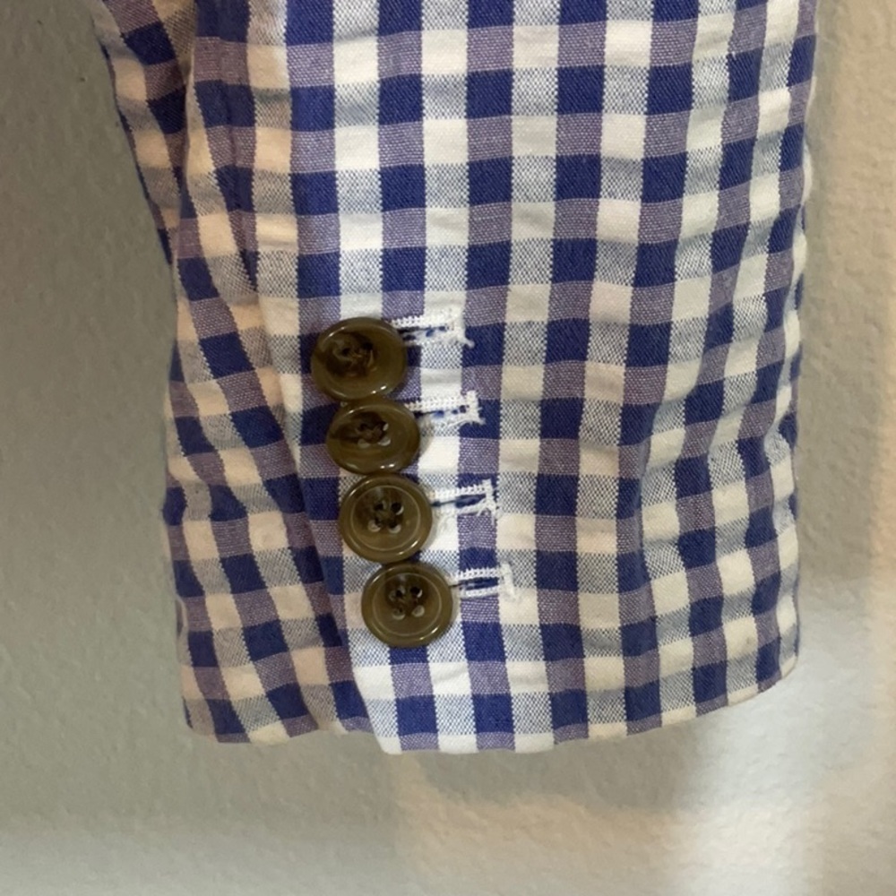 Lands End Gingham Blue White Check Blazer Cotton Blend Size 16 - Picture 4 of 12